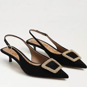 Sam Edelman Kammie Slingback Pump Black Leather Size 8.5